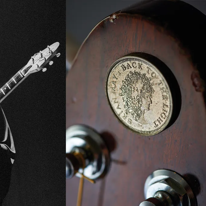 Brian May’s unique attack and tone are achieved not with a standard pick, but with an antique British sixpence coin