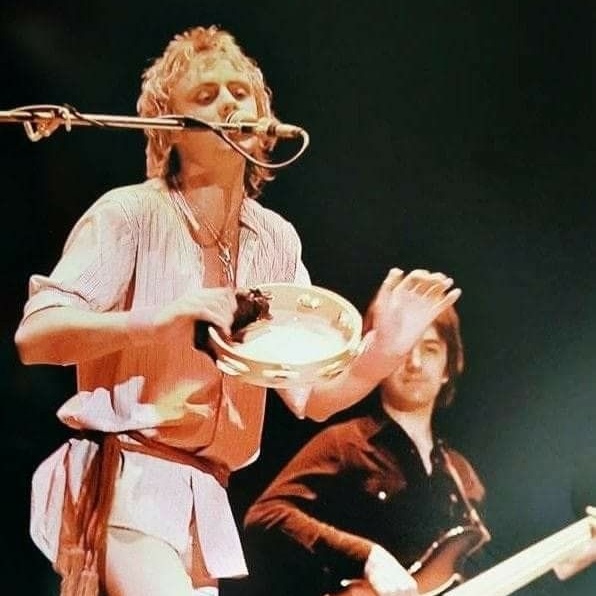 Roger Taylor live on stage on the North American 'News Of The World' tour in November/December 1977